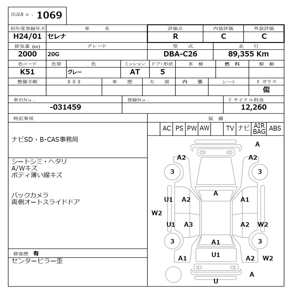 Аукционный лист NISSAN SERENA 2012
