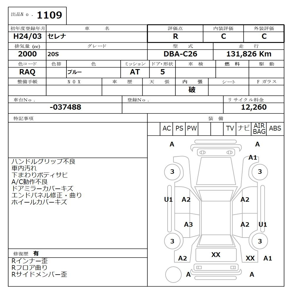 Аукционный лист NISSAN SERENA 2012
