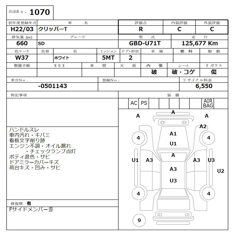 Аукционный лист NISSAN CLIPPER TRUCK 2010