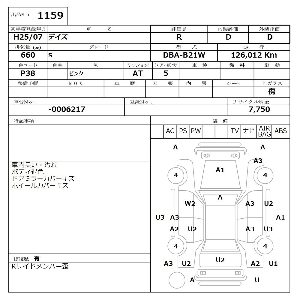 Аукционный лист NISSAN DAYZ 2013
