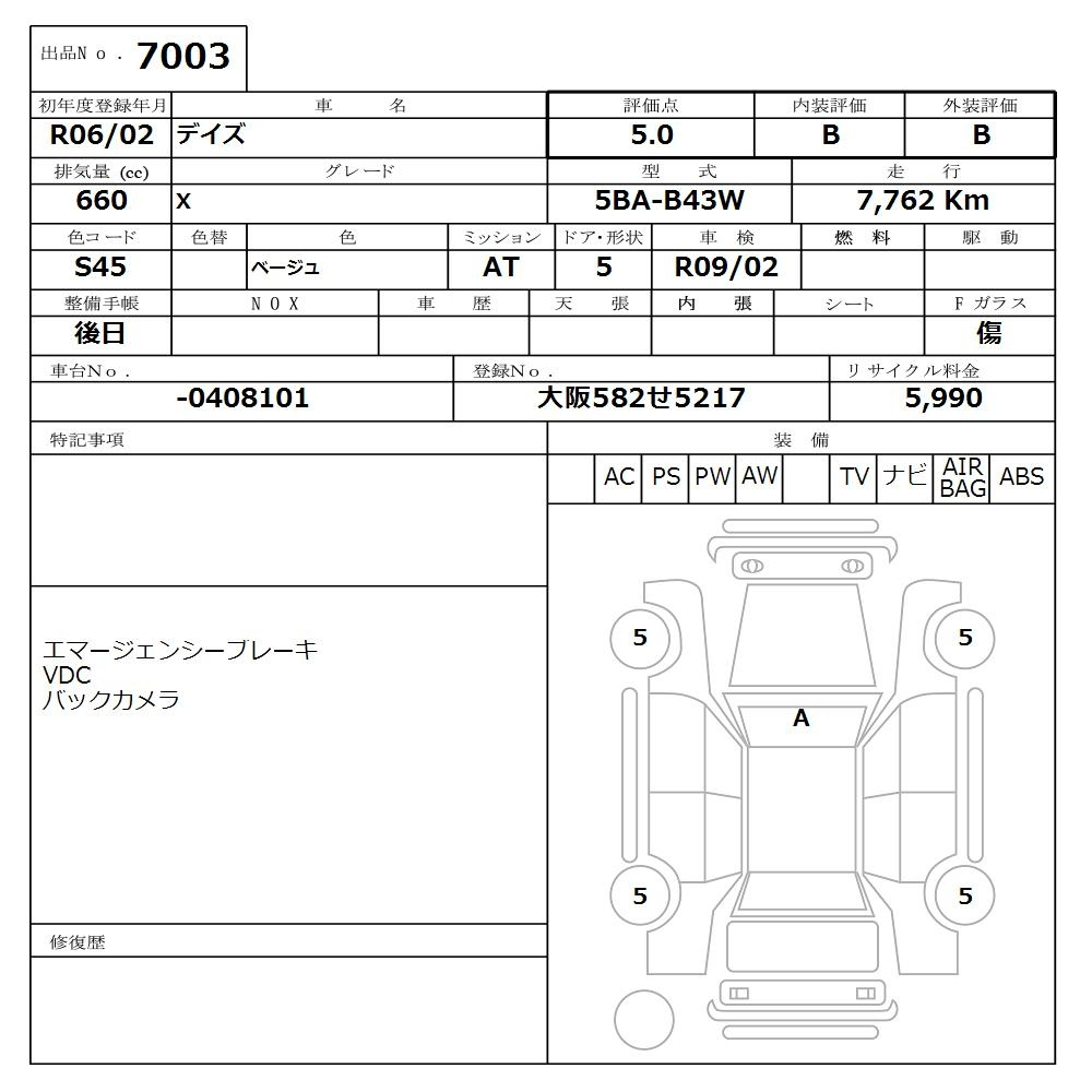 Аукционный лист NISSAN DAYZ 2024