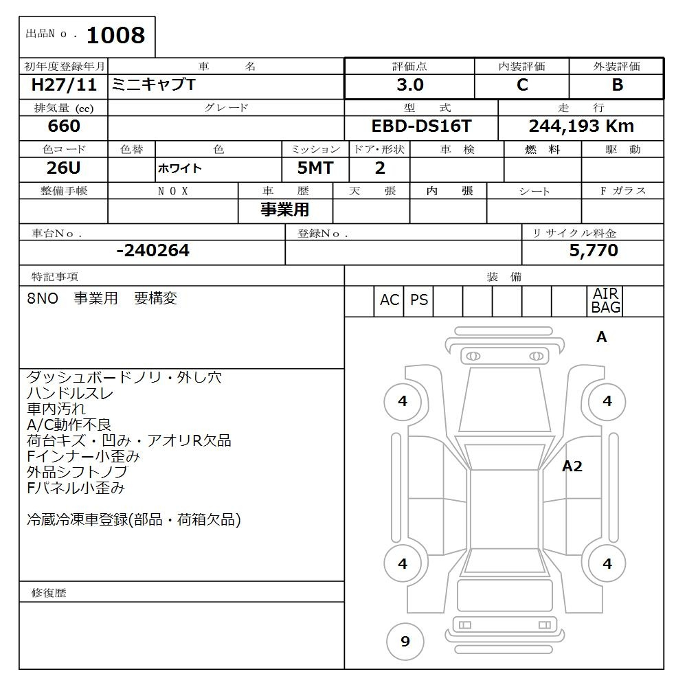 Аукционный лист MITSUBISHI MINICAB TRUCK 2015