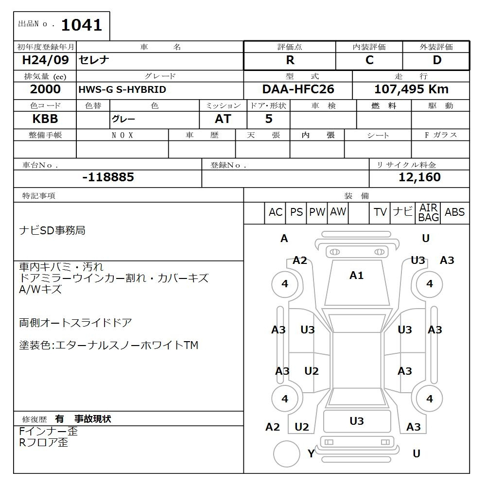Аукционный лист NISSAN SERENA 2012