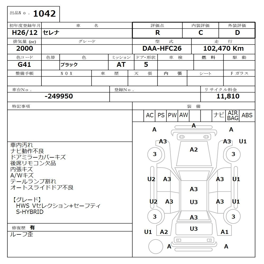 Аукционный лист NISSAN SERENA 2014