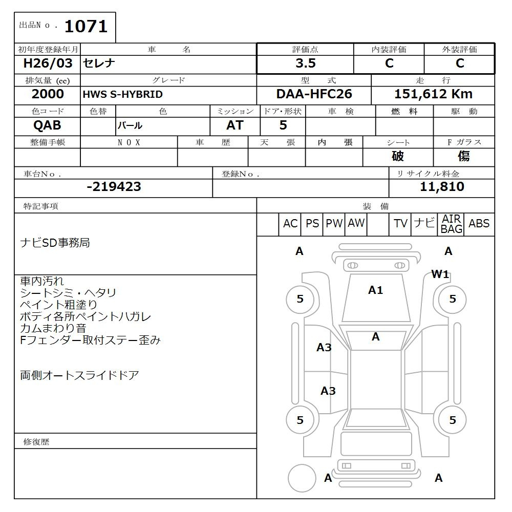 Аукционный лист NISSAN SERENA 2014