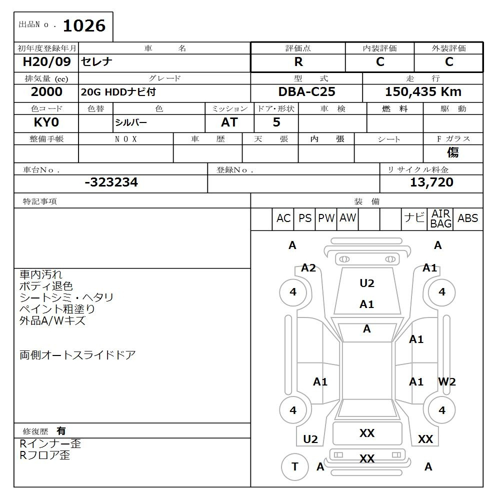 Аукционный лист NISSAN SERENA 2008
