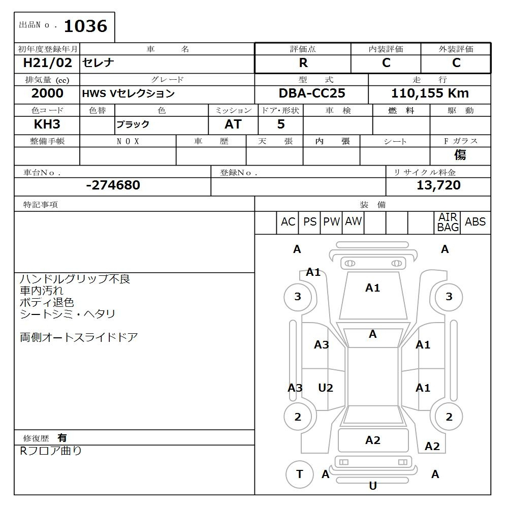 Аукционный лист NISSAN SERENA 2009