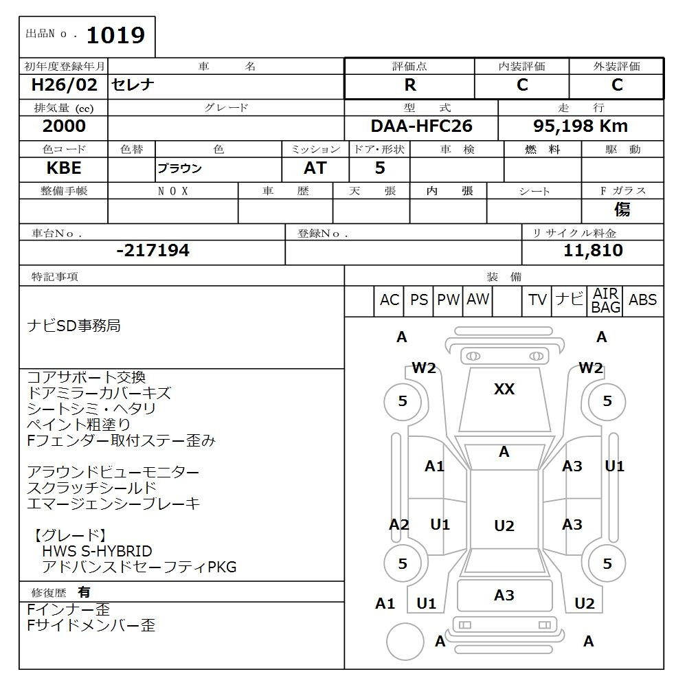 Аукционный лист NISSAN SERENA 2014