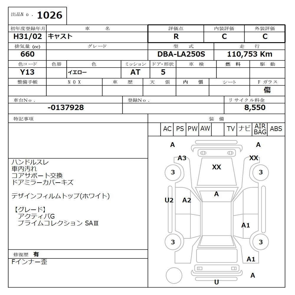 Аукционный лист DAIHATSU CAST 2019