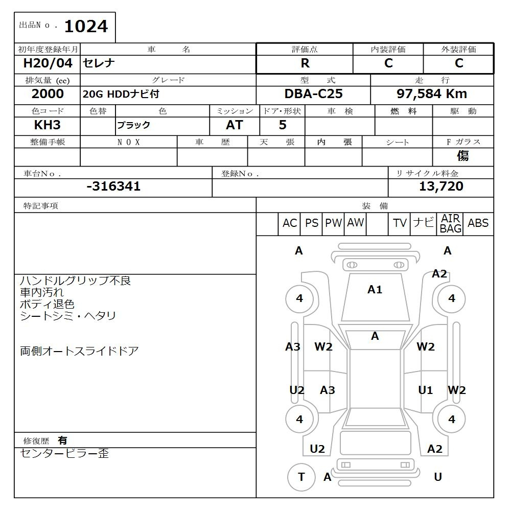 Аукционный лист NISSAN SERENA 2008