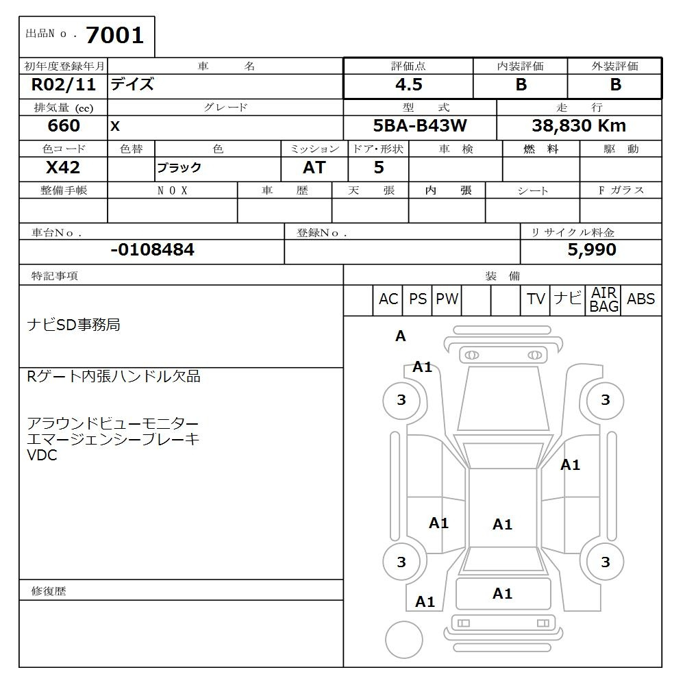 Аукционный лист NISSAN DAYZ 2020