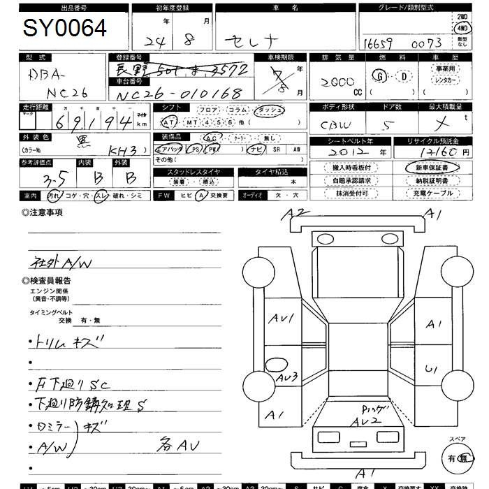 Аукционный лист NISSAN SERENA 2012