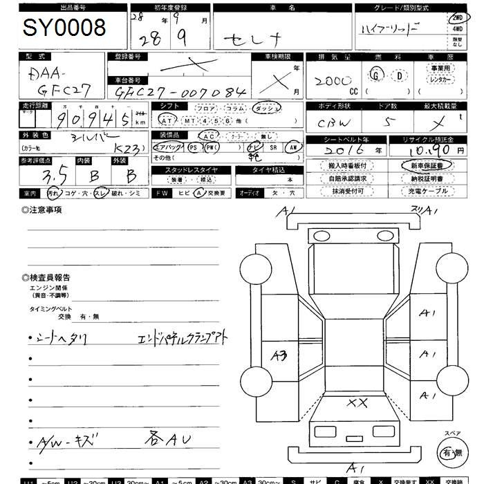 Аукционный лист NISSAN SERENA 2016