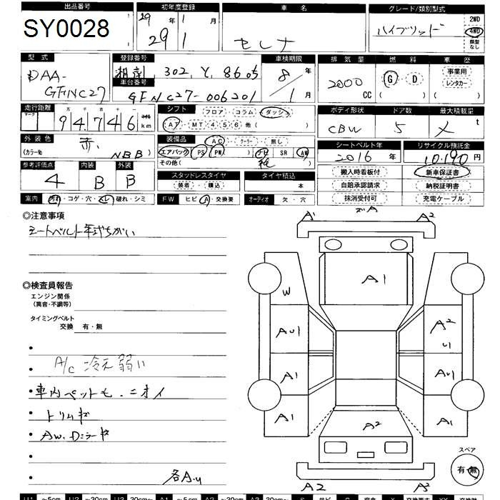 Аукционный лист NISSAN SERENA 2017