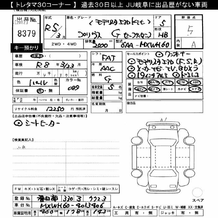 Аукционный лист TOYOTA PRIUS 2023