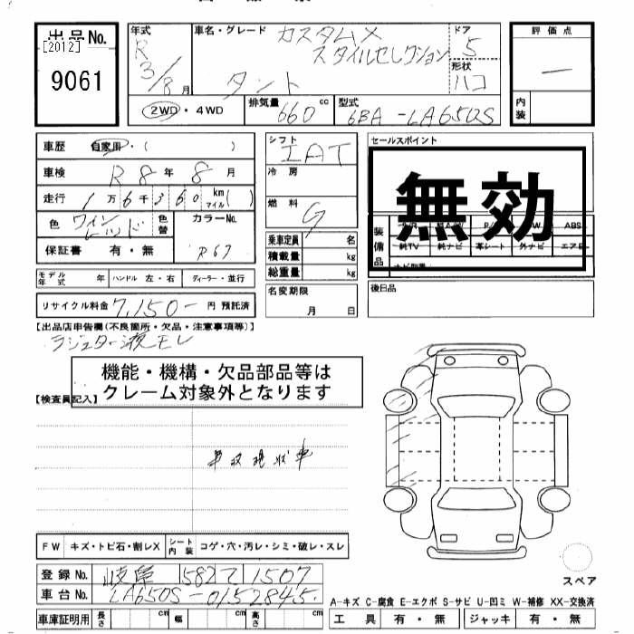 Аукционный лист DAIHATSU TANTO 2021