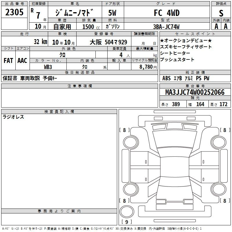 Аукционный лист SUZUKI JIMNY NOMADE 2025