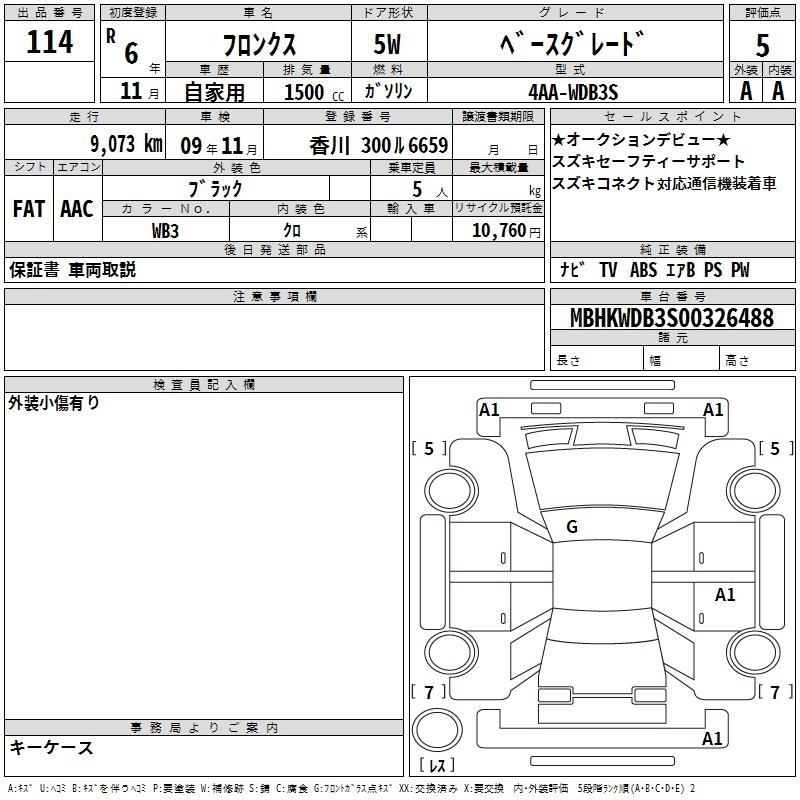 Аукционный лист SUZUKI FRONX 2024