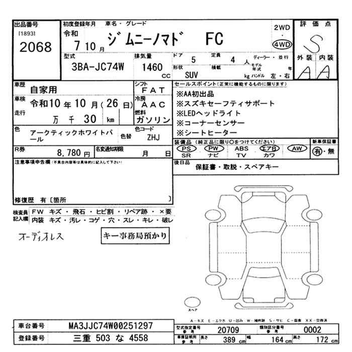 Аукционный лист SUZUKI JIMNY NOMADE 2025