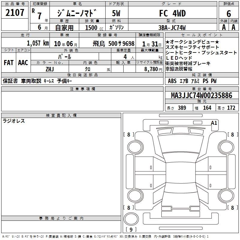 Аукционный лист SUZUKI JIMNY NOMADE 2025