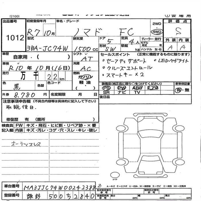 Аукционный лист SUZUKI JIMNY NOMADE 2025