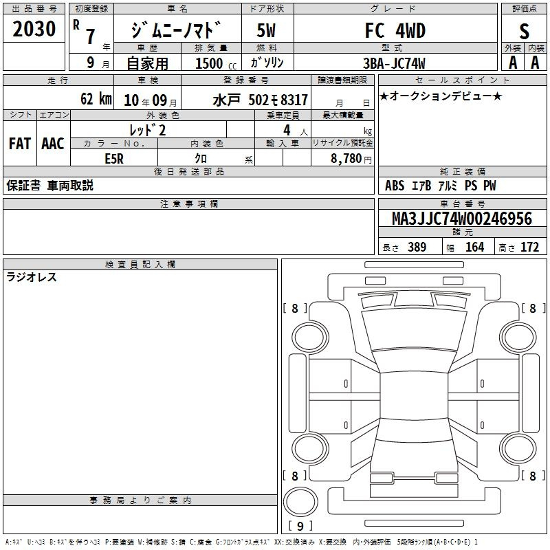 Аукционный лист SUZUKI JIMNY NOMADE 2025