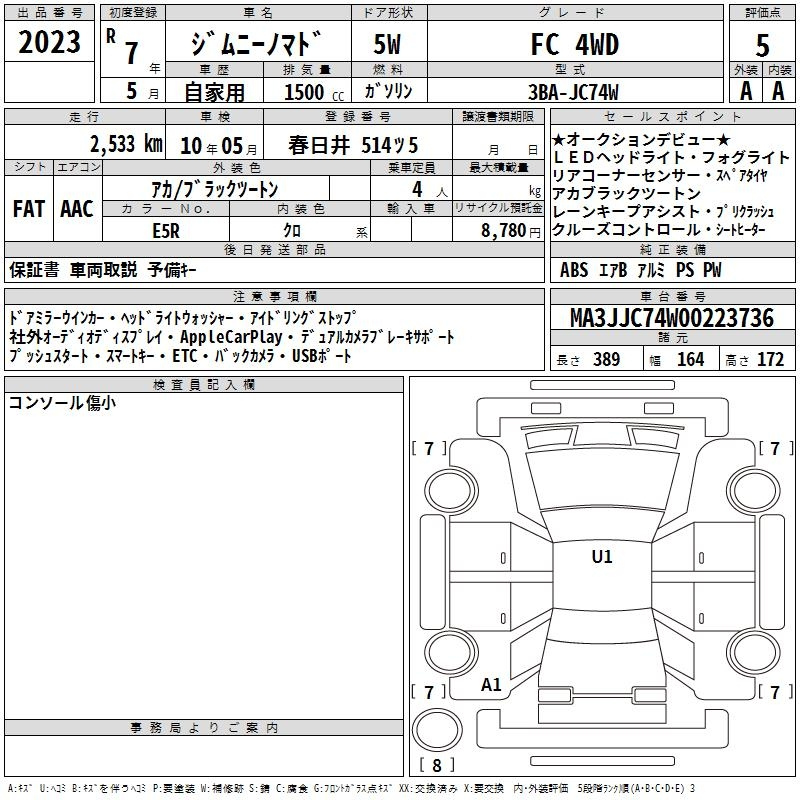 Аукционный лист SUZUKI JIMNY NOMADE 2025