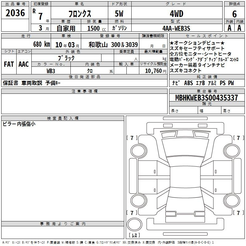 Аукционный лист SUZUKI FRONX 2025