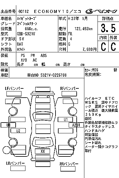 Аукционный лист DAIHATSU HIJET VAN 2015