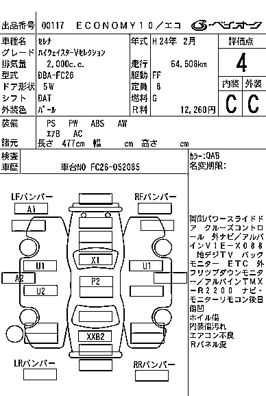 Аукционный лист NISSAN SERENA 2012