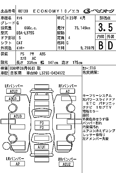 Аукционный лист DAIHATSU TANTO 2011