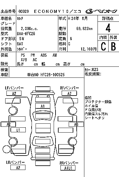 Аукционный лист NISSAN SERENA 2012