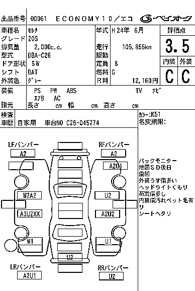 Аукционный лист NISSAN SERENA 2012