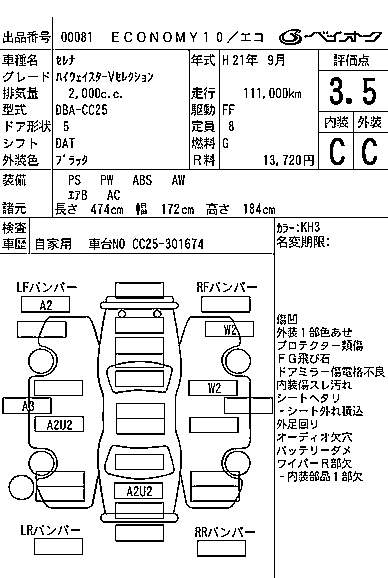 Аукционный лист NISSAN SERENA 2009