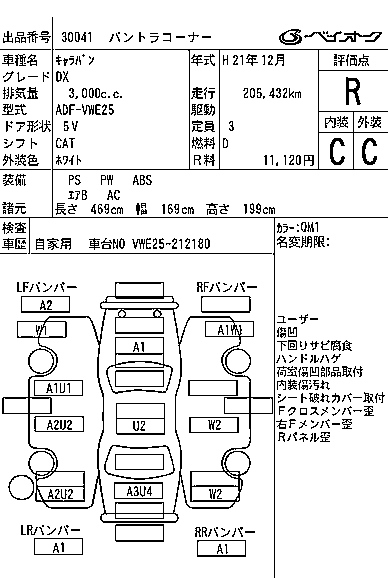 Аукционный лист NISSAN CARAVAN VAN 2009