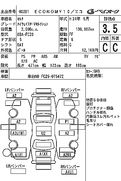 Аукционный лист NISSAN SERENA 2012