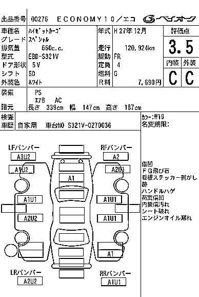 Аукционный лист DAIHATSU HIJET VAN 2015