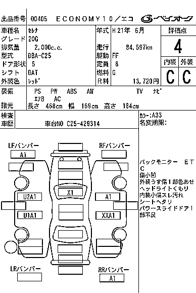 Аукционный лист NISSAN SERENA 2009