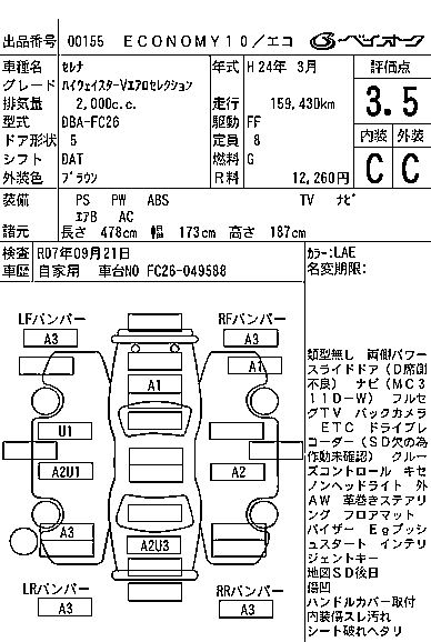 Аукционный лист NISSAN SERENA 2012