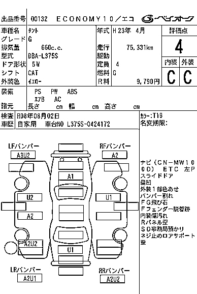 Аукционный лист DAIHATSU TANTO 2011