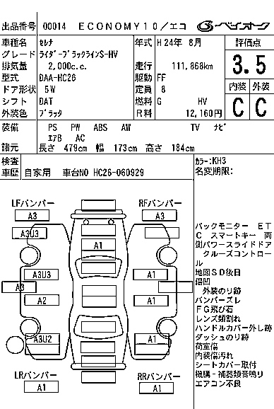Аукционный лист NISSAN SERENA 2012