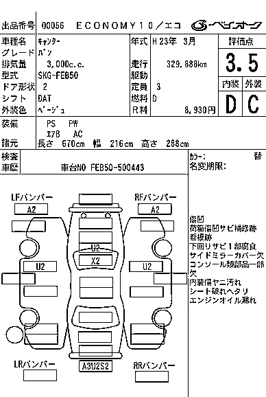 Аукционный лист MITSUBISHI CANTER 2011