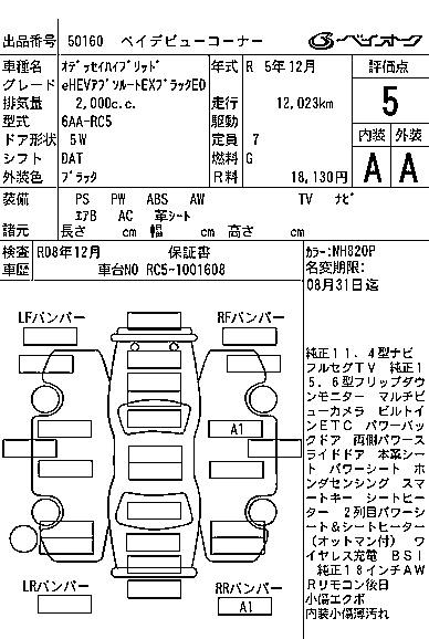 Аукционный лист HONDA ODYSSEY 2023