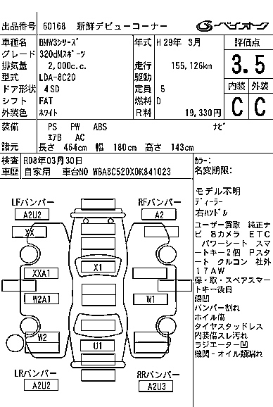 Аукционный лист BMW 3 SERIES 2017