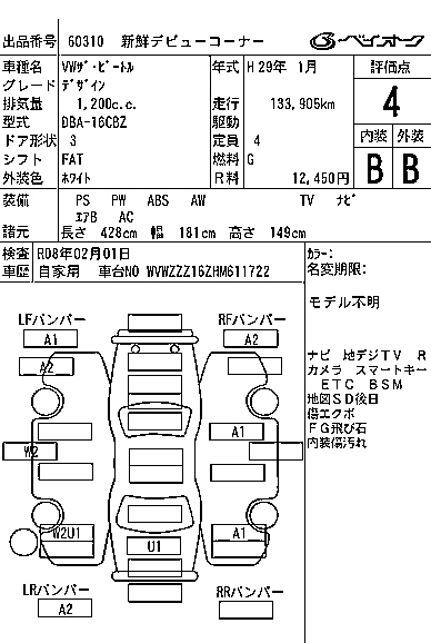 Аукционный лист VOLKSWAGEN THE BEETLE 2017