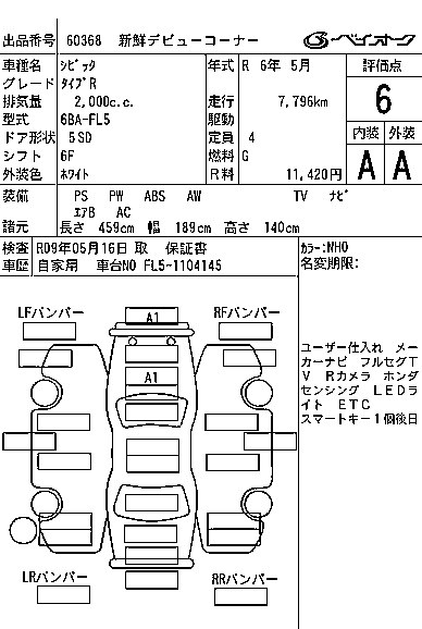 Аукционный лист HONDA CIVIC 2024
