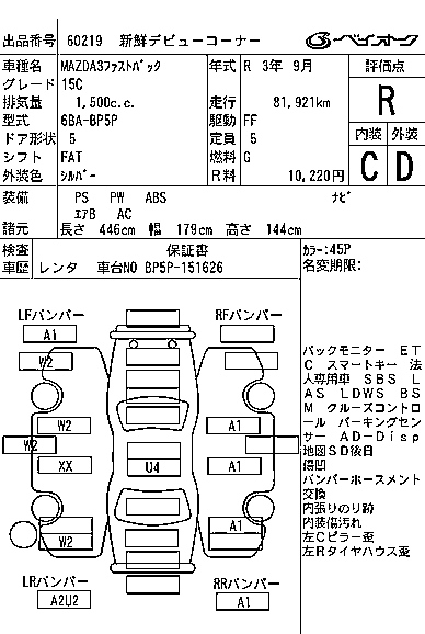 Аукционный лист MAZDA MAZDA3 2021