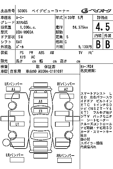 Аукционный лист TOYOTA ROOMY 2018