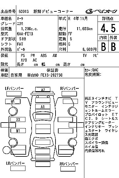 Аукционный лист NISSAN AURA 2022