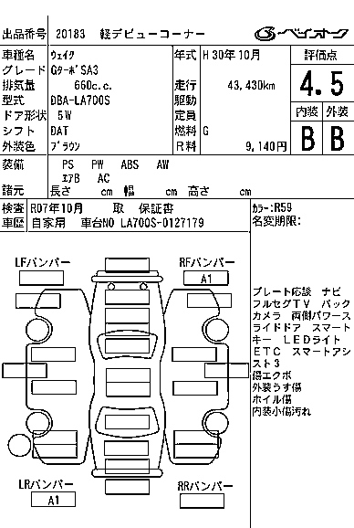 Аукционный лист DAIHATSU WAKE 2018